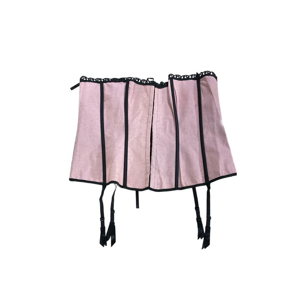 NWT Dreamgirl Pink Black Brocade Lace Back Corset Bustier Garter Straps Sz 44 3x